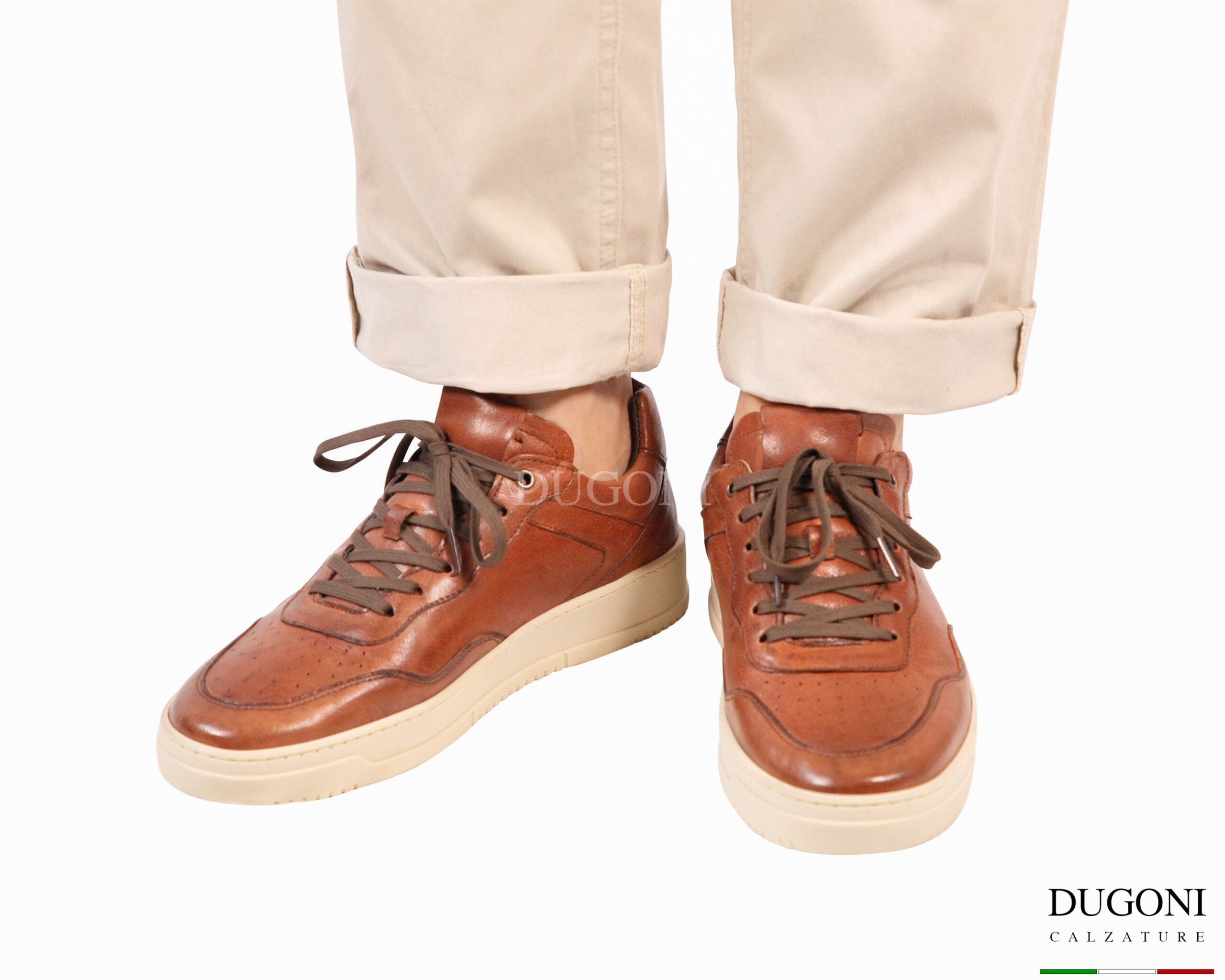 Sneakers in pelle marrone cuoio_ DUGONI </br>U450 Calzature uomo