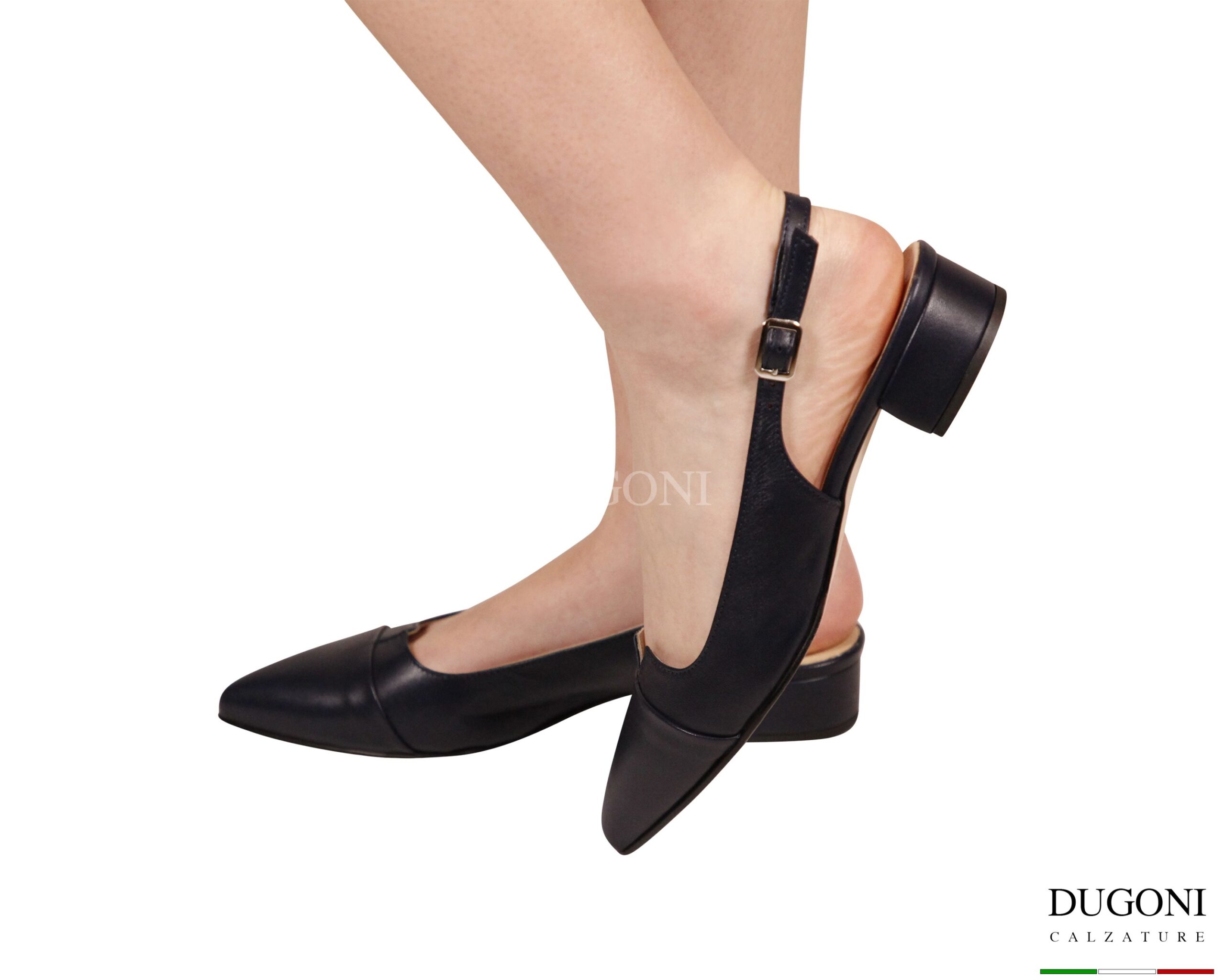 Slingback  in pelle blu con scollo a V </br> D1926 Scarpe donna